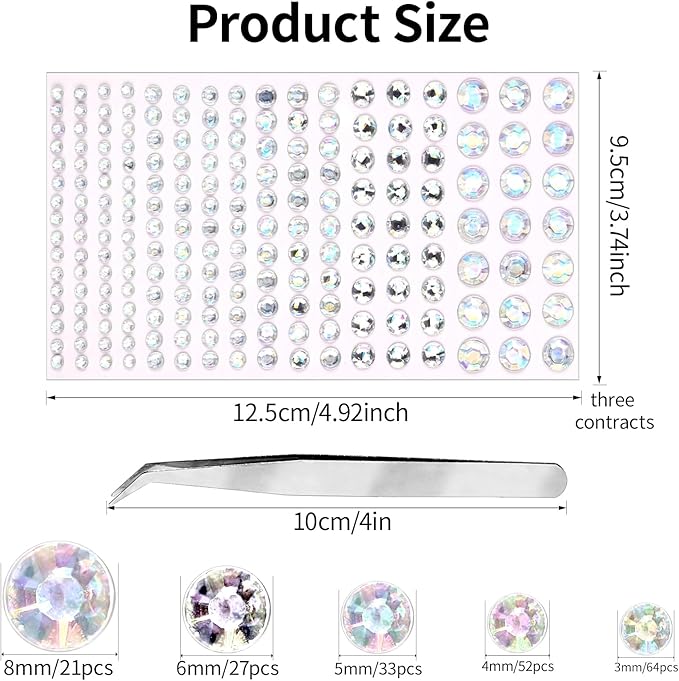 591pcs Face Gems Hair Gems Pearls, Self-Adhesive Face Jewels Eye Rhinestones 3/4/5/6/8 mm Face Gem Stick on, Halloween Makeup Gems Rave Accessories for Face Eyes Body Makeup (21.Laser Clear)