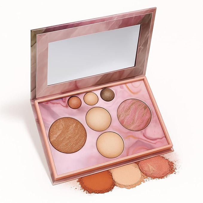 K'APEINE All in One Baked Makeup Palette, Dark Brown Eyeshadow, Blush Highlighter & Bronzer Face Kit Neutral Baked Powder Palette Hign Pigment Full Face Makeup Set Women (7colors)