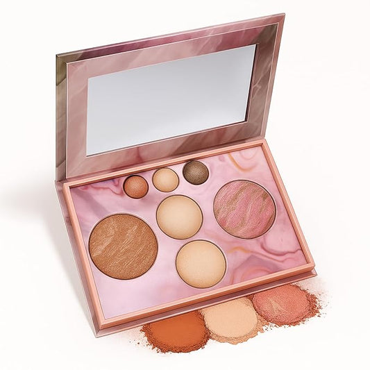 K'APEINE All in One Baked Makeup Palette, Dark Brown Eyeshadow, Blush Highlighter & Bronzer Face Kit Neutral Baked Powder Palette Hign Pigment Full Face Makeup Set Women (7colors)