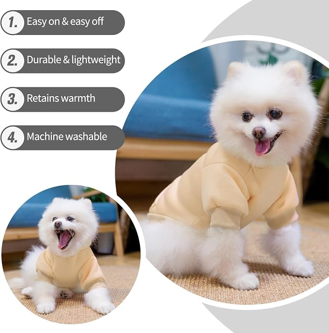 BINGPET Dog Hoodie for Small Dogs, Soft Pullover Pet Sweater | Warm Dog Sweatshirt Clothes, Winter Hooded Outfit for Girl Boy Dogs Puppy, Chihuahua Cold Weather Coats Wear, Beige S