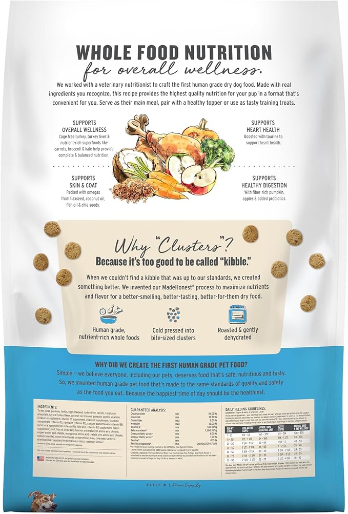 The Honest Kitchen Grain Free Turkey & Superfoods Whole Food Clusters, Human Grade Dry Dog Food, Vet-Crafted Nutritional Support for Skin, Coat, Digestion & Overall Wellness, 20 lb Bag