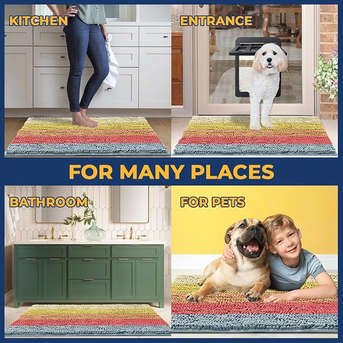 Muddy Mat® Super Absorbent Loop-Thread Chenille Dog Door Mat for Muddy Paws – Non-Slip, Machine Washable Indoor Entry Rug, Quick-Dry Pet Mat for Entryway – Candy Stripes 19"x30"
