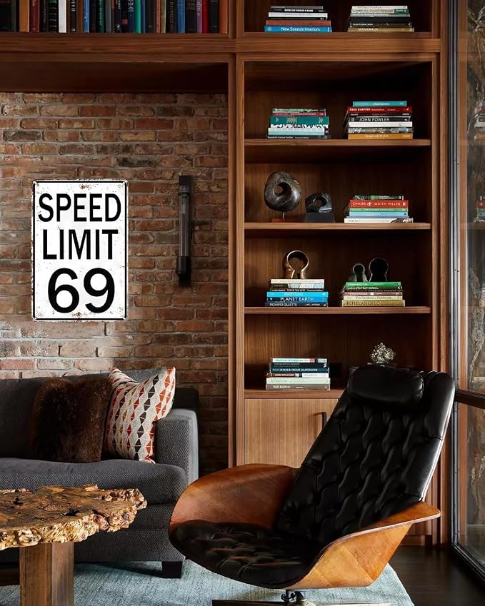 Crazysign Boys Gifts Retro Tin Sign Speed Limit 69 Sign for Boys Room Man Cave Garage Cars Themed Room Bedroom Vintage Style Wall Art Decor 8 x 12 Inch (3296)