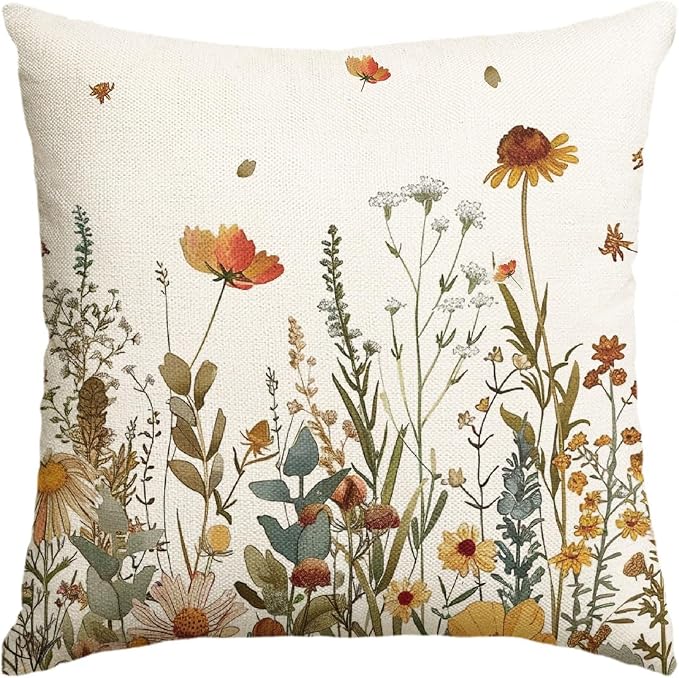 AVOIN colorlife Fall Flowers Throw Pillow Cover 18x18 Inch | Seasonal Autumn Thanksgiving Harvest Decoration for Sofa Couch Farmhouse Living Room Decor