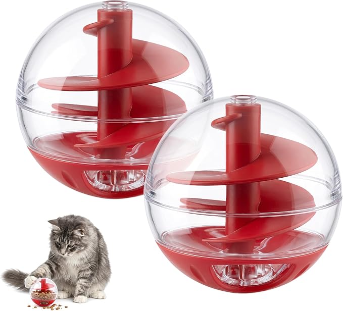 2 Pcs Cat Treat Dispenser Toy, Adjustable Portions Food Ball for Cats, Interactive Puzzle Food Toys for Indoor Kitten Training, Slow Feeder Ball for Cats