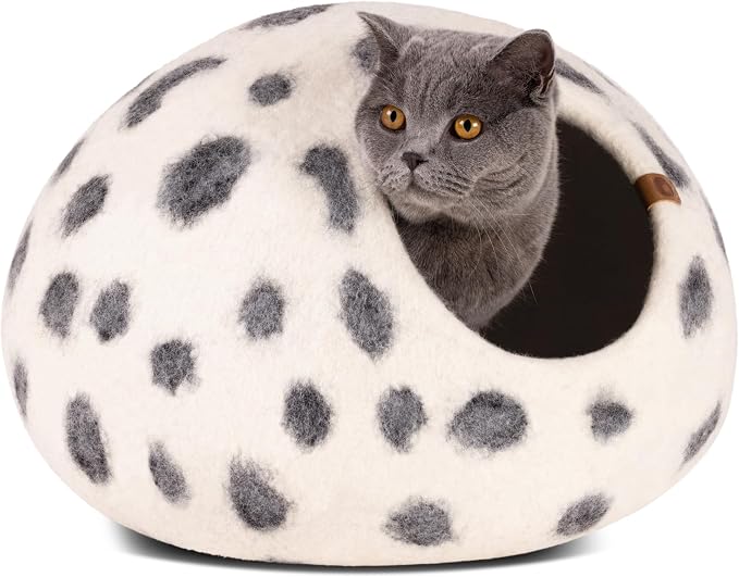 Cat Cave - Merino Wool Bed for Indoor Cats (Snow Leopard, Large) | Cat Bed Enclosure, Premium Felt, Handmade, Super Soft, Lightweight, Breathable, Adjustable Shape