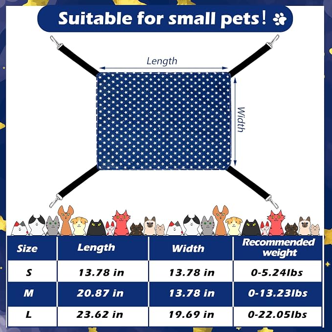 Jetec 2 Pack Cat Hammock for Cage, Pentagram, M | Catio Accessories, Reversible Soft Cats Bed, Adjustable Straps and Hooks, Double-sided Linen, Fleece Hanging Hammock for Cats