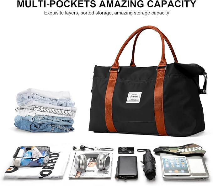 Travel Duffel Bag, Carry On Overnight Weekender Bags for Women | Travel Bag with Wet Pocket & Trolley Sleeve, For Spirit Airlines 18x14x8 Personal Item Bag