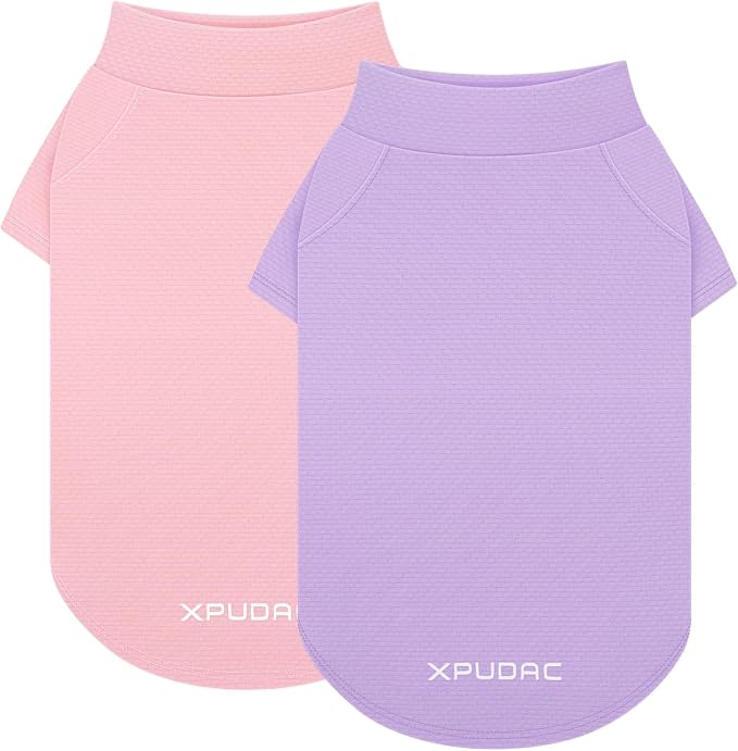 XPUDAC 2 Pack Sun Protection Dog Shirts, Quick Dry Breathable Dog T-Shirt Stretchy Lightweight Sleeveless Pet Summer Clothes for Small Dogs Sensitive Skin Soft Pet Tank Top Vest Girl,M