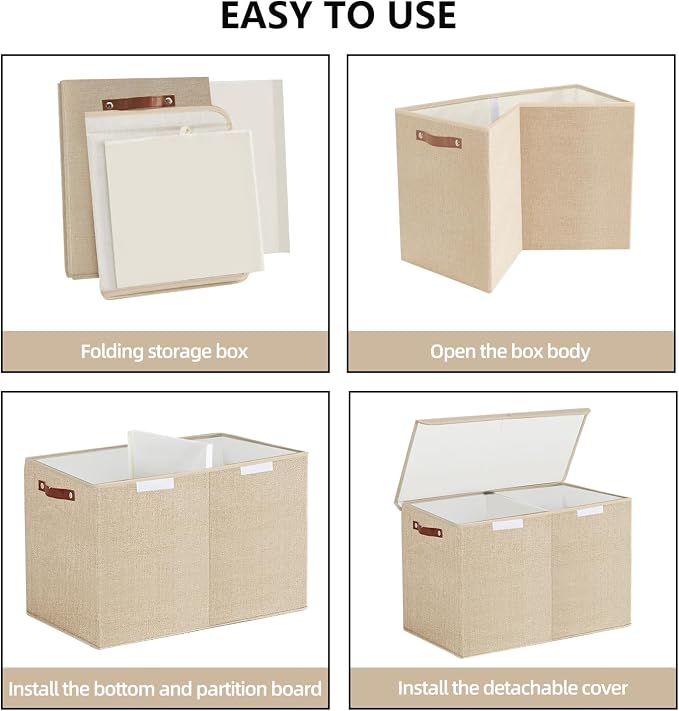 Large Toy Storage Box with Lids, Collapsible Sturdy Baby Storage Organizer Chest Bin Basket for Kids, Boys, Girls, Playroom, Nursery, Bedroom, Closet 25"x13"x16" (Khaki)