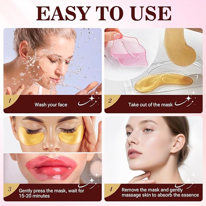 30 Pairs Under Eye Masks Set, Moisturizing Lip Mask for Dry Lips, Under Eye Patches for Dark Circles and Puffiness, Reducing Fine Lines