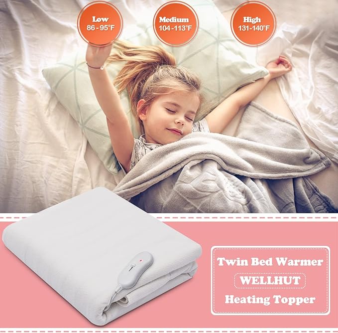 WELLHUT Massage Table Warmer, Heated Mattress Pad w/ 3 Heat Settings, Overheat Protection, Machine Washable Bed Warmer, Heat Pads for Home Spa