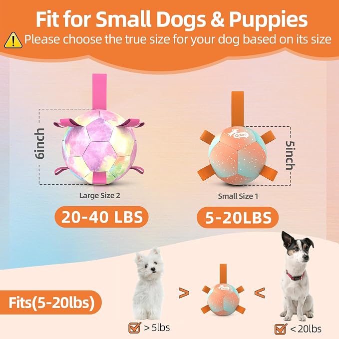 QDAN Small Puppy Dog Balls Toys, Dog Soccer Ball with Straps, 5 Inch