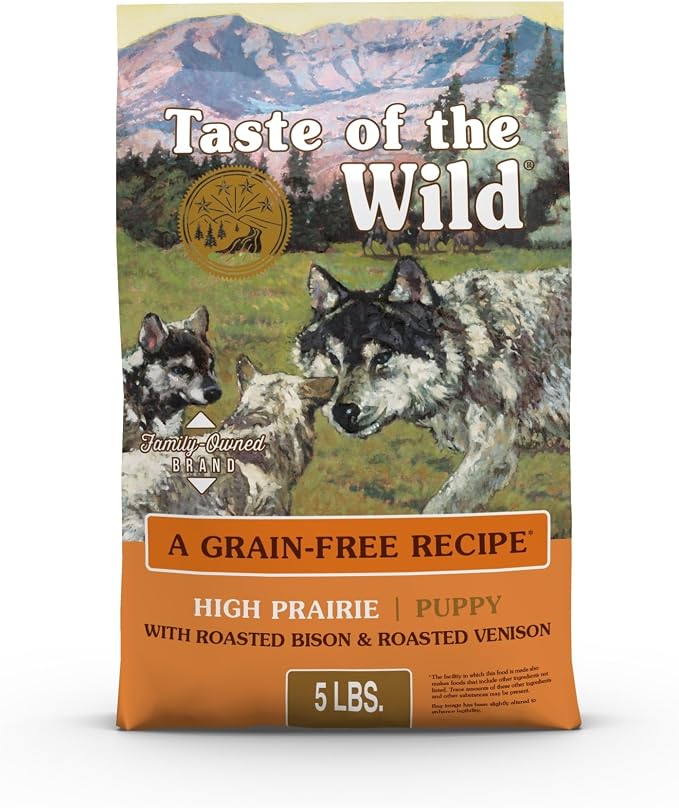 Taste of the Wild High Prairie Puppy Dry Dog Food, Roasted Bison, 5lb | Puppy, Adult & Senior Dogs | Grain Free Recipe* | Nutrient Dense to Help Support Peak Health | Guaranteed DHA & Probiotics