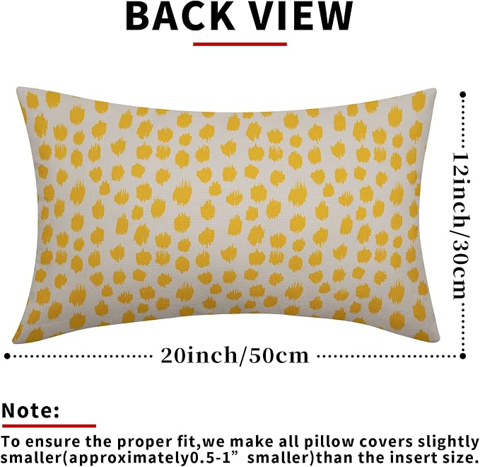 Yellow Cream Pillow Covers 12x20 Set of 2 Boho Design Polka Dot Throw Pillows Modern Brush Strokes Print Decorative Outdoor Pillowcase Lumbar Cushion Cover Linen Pillow Case for Home Sofa Couch Bed