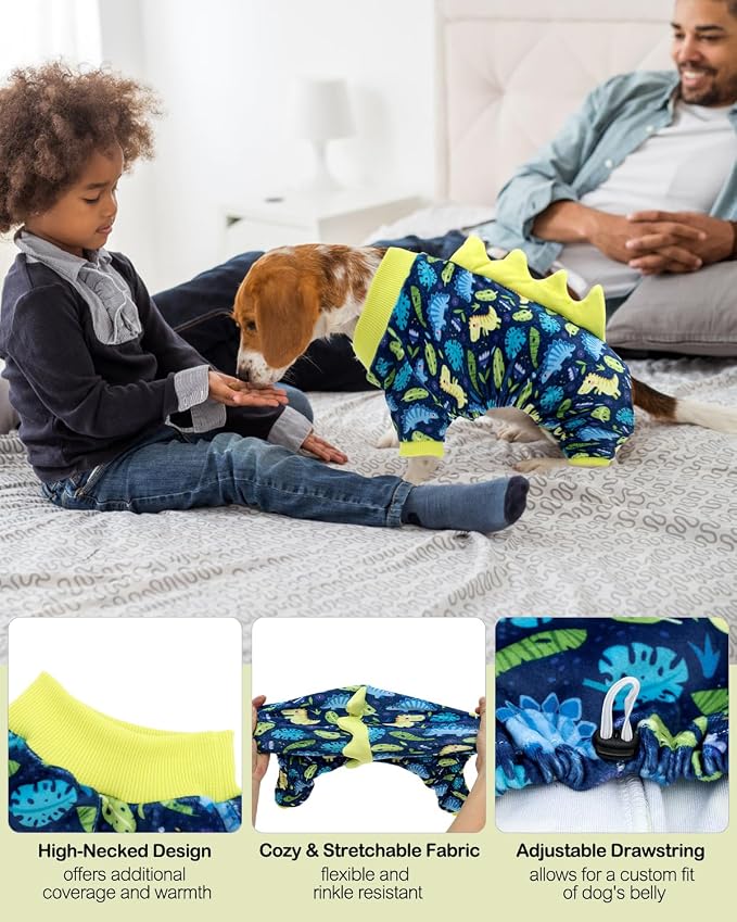 CuteBone Dinosaur Costume Dog Pajamas, Stretchy Spandex Crystal Velvet Sleepwear Coat for Small Dogs, Soft & Warm Pet Outfit Clothes for Cold Weather, Cozy Pullover Design COSP10M