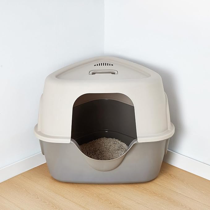 Amazon Basics Cat Litter Box with Lid, No-Mess, Spacious Enclosed Design with Odor Control, Easy Access, Stain Resistant, 26" x 23" x 20", Charcoal