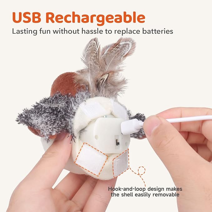 Potaroma Cat Toys Rechargeable Flapping Bird Sparrow, Lifelike Chirp Tweet, Touch Activated Kitten Toy Interactive Cat Exercise Toys for All Breeds Cat Kicker Catnip Toys 4.0 Inches | Touch Activated, Interactive Kitten Exercise for All Breeds with Cat...