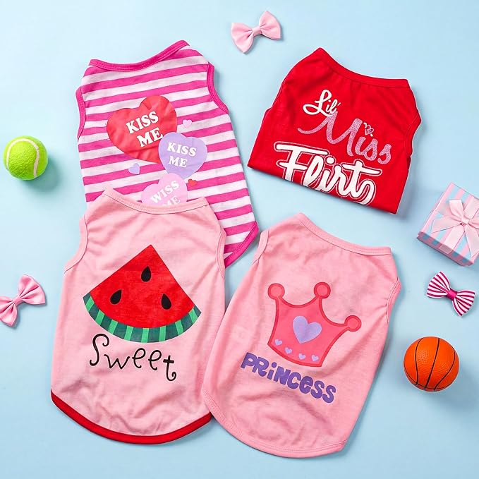hoyuwak 4 Pieces Pet Shirts Funny Dog Printed Clothes Cool Breathable Puppy Sleeveless Vests Dog Outfit for Summer