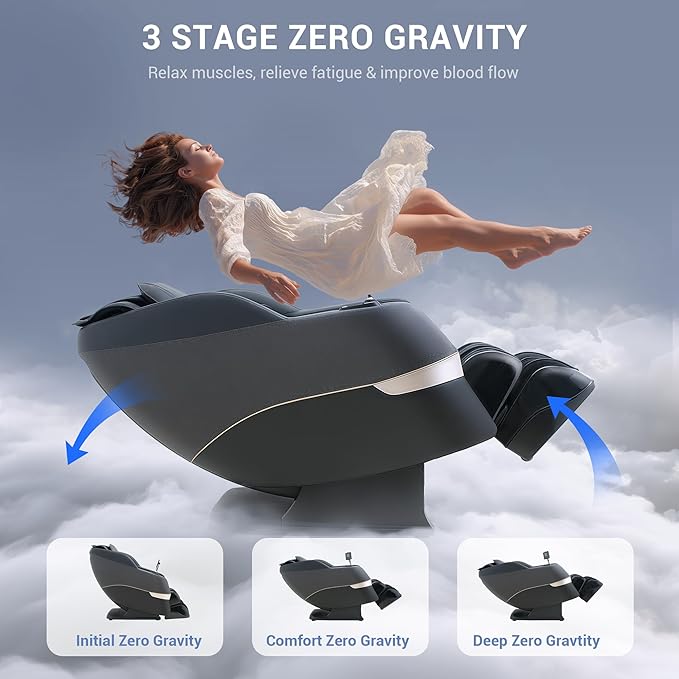 MYNTA 2025 Massage Chair 3D Shaitsu Massage Chair Full Body with 170° Flexible Track, Zero Gravity, Bluetooth Speaker, Airbags & Heating, MC1650(Black)