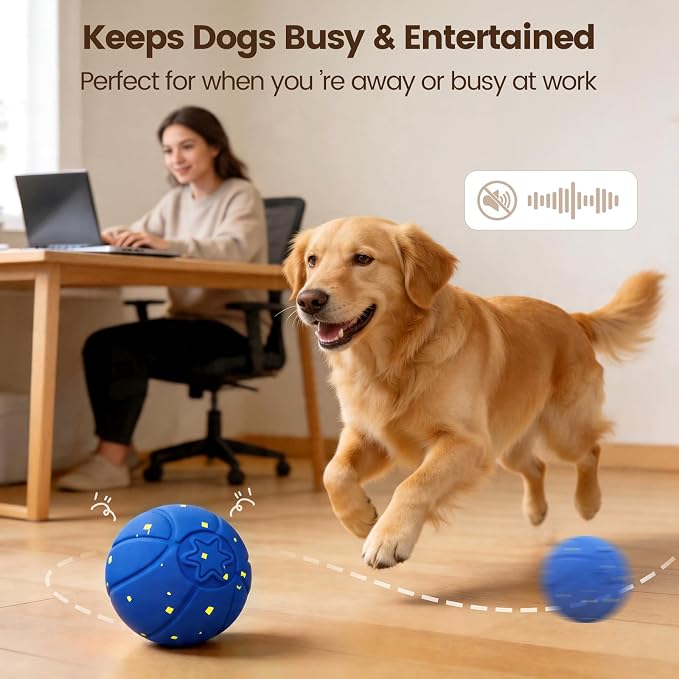 Invengo Interactive Dog Ball, Automatic Rolling Dog Toys with 3 Play Modes | E-TPU Material Dog Balls, IP65 Waterproof Interactive Dog Toys for Medium Dogs(Blue)