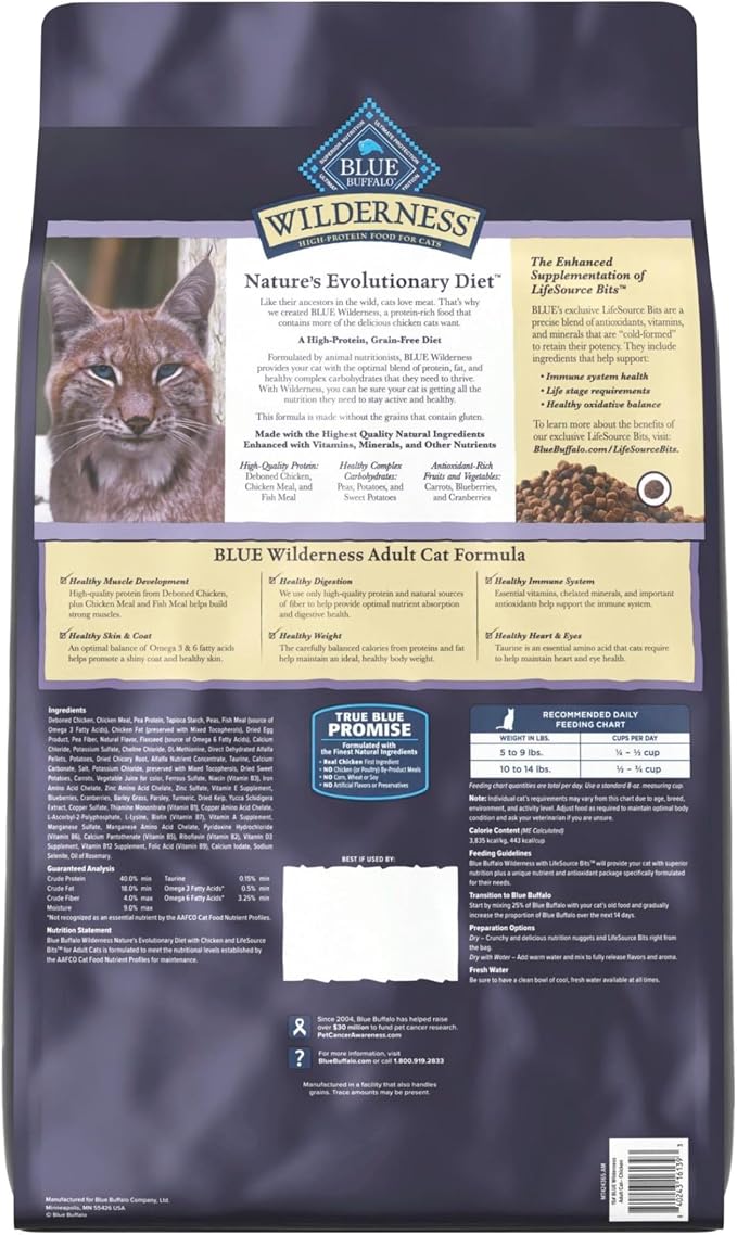 Blue Buffalo Wilderness Chicken Adult Dry Cat Food, Grain-Free, 15 lb | Real Chicken #1 Ingredient, High Protein Nutrition, Supports Immunity with Antioxidant-Rich LifeSource Bits