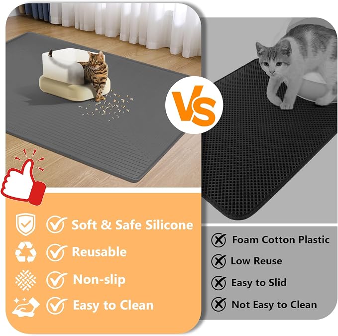 Silicone Cat Litter Mat 50" x 36" Cat Mat for Litter Box, Dark Grey | Extra Large Cat Litter Trapping Mat for Floor, Waterproof, Non-Slip Kitty Litter Box Mat with Raised Edge, Easy to Clean