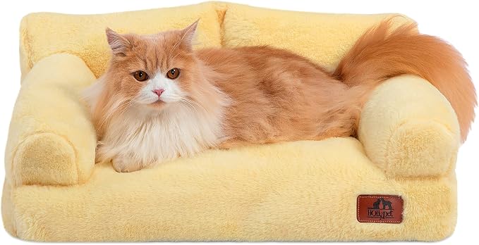 Hollypet Small Dog Large Cat Bed Puppy Couch Beds for Pets up to 25 lbs | Fluffy Dog Cat Couch Plush Soft Warming Pets Beds with Machine Washable Cover and Non-Slip Bottom