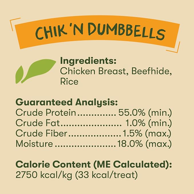 Pet 'n Shape Chik 'n Dumbbells: All-Natural, High-Protein Dog Treats; Limited Ingredient Chicken & Rice Chew for All Breeds, 32 Ounces (2 lbs) | Premium chicken breast, Rice recipe, Limited ingredients, Wheat and soy free, Bite-sized snack, For all lif...