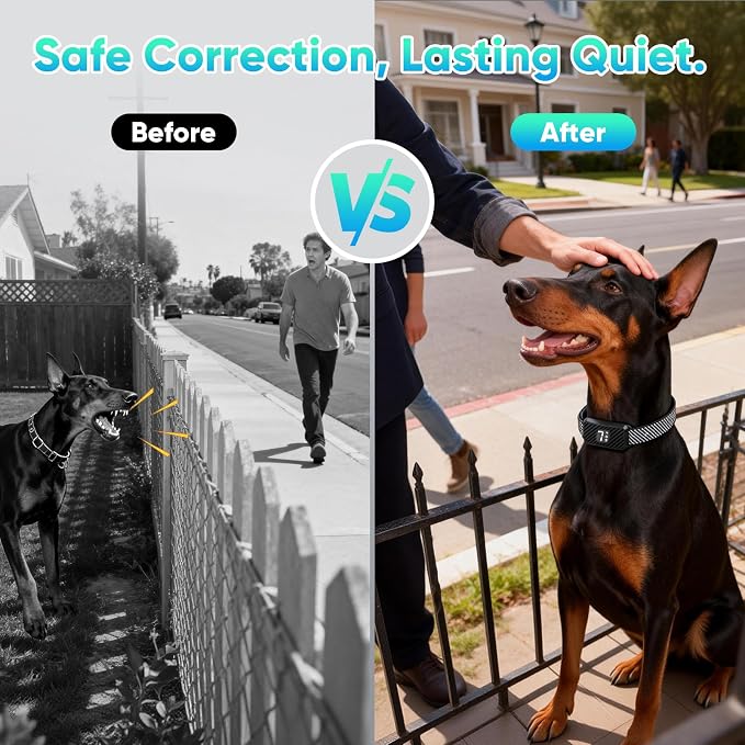 Dog Bark Collar for Large Medium Small Dogs, Effective No-Bark Collar, Smart Barking Collar, Rechargeable Bark Collar with 7 Sensitivity, 3 Modes, IP67 Waterproof, Black, 2 Pack