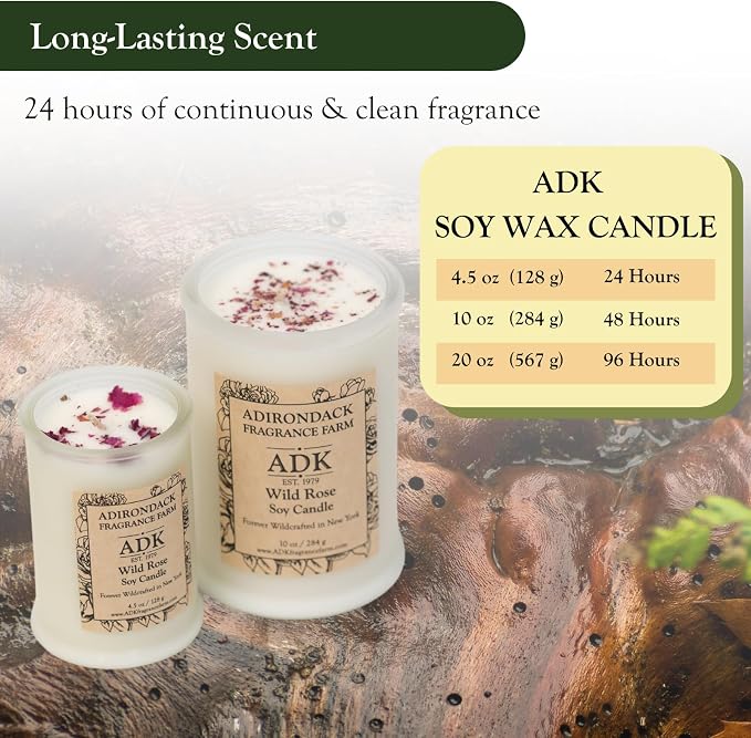 ADK Wild Rose Scented Candle, 4.5 Oz Aromatherapy Candle, Proudly Poured in The USA, Natural Wax for Relaxation and Home Décor, for Gift, Kitchen, and Living Spaces