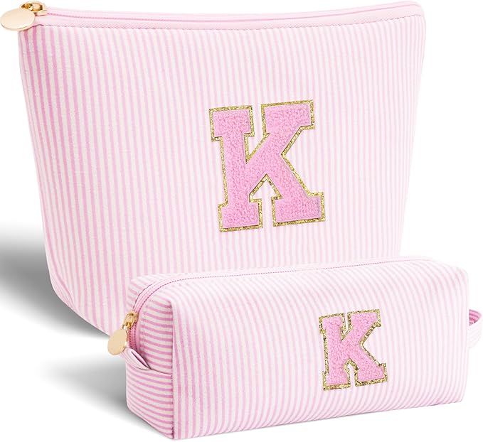 Gifts for Teenage Girls | Monogrammed Gifts for Women Teen Girls Initial Cosmetic Travel Makeup Bag | 8 9 10 11 12 13 14 15 16 Years Old Girl Trendy Stuff - Pink,K