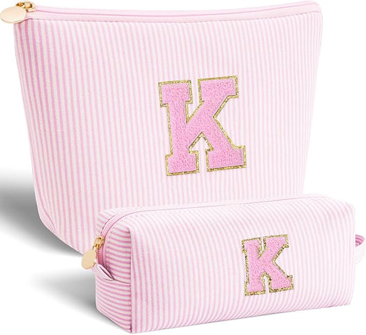 Gifts for Teenage Girls | Monogrammed Gifts for Women Teen Girls Initial Cosmetic Travel Makeup Bag | 8 9 10 11 12 13 14 15 16 Years Old Girl Trendy Stuff - Pink,K