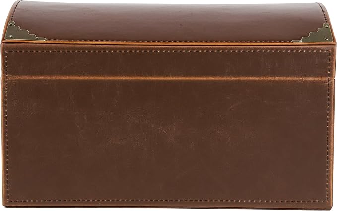 HofferRuffer Faux Leather Decorative Box, Large Wooden Structure Keepsake Box Accessory Organizer Jewelry Organizer with Hinged Lid, Storage Container for Home or Office (Antique Brown)
