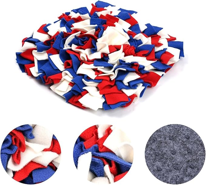 Vedem Small Animal Snuffle Mat Fleece Foraging Mats Interactive Feeding Toy Rabbit Guinea Pig Rat Hamster Anti Slip Treat Dispenser (Blue/Red/White)