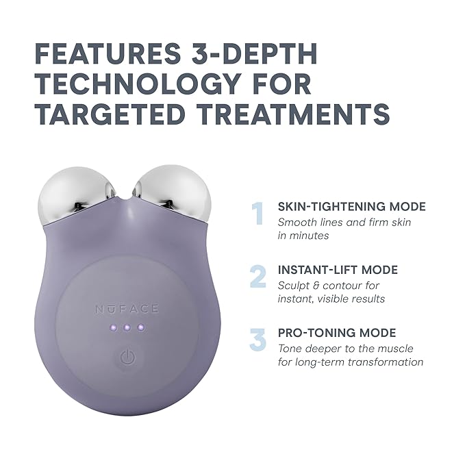 NuFACE MINI+ Microcurrent Facial Device Kit - FDA Cleared Face Sculpting & Skin Tightening Device to Contour, Lift & Tone + Microcurrent Gel Activator & Silk Creme - Violet Dusk