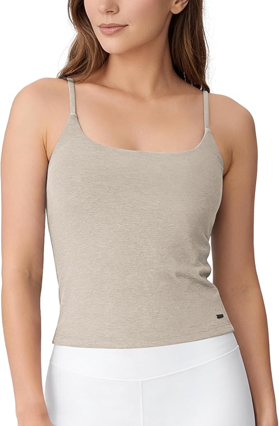 ODODOS Women's Performance Crop Cami Tank with Built-in Bra - Ultra Soft odSTRATUM Tech Spaghetti Straps Yoga Sports Bra