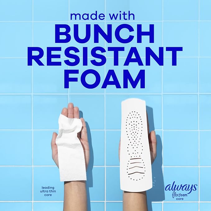 Always Infinity Feminine Pads for Women, Flexfoam Pads with Wings, Size 2, Heavy Absorbency, Unscented, 46 Count