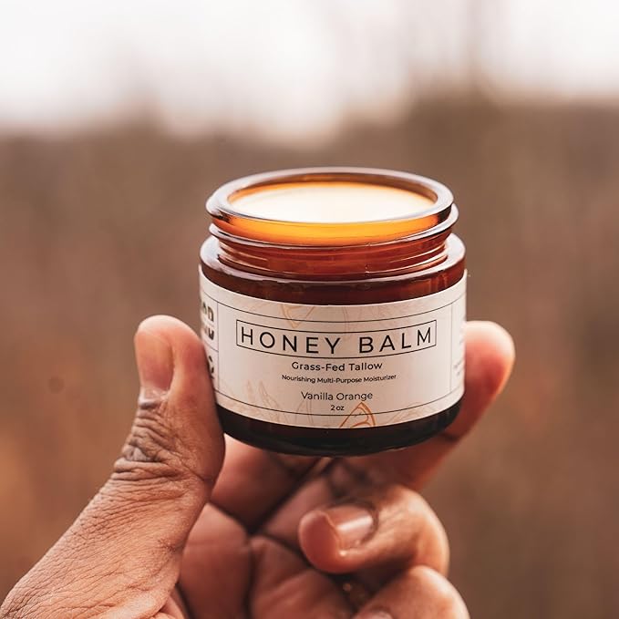 Tallow Honey Balm, Organic Body Butter, Grass-Fed Beef Tallow for Skin, Soothing All-Natural Moisturizer for Body and Face | Made in USA - 2 oz (Vanilla Orange)