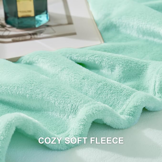 Hansleep King Mint Green Fleece Blanket, Soft Flannel Bed Blanket | Fuzzy Cozy Blanket 90x108 Inches, Multi-use for Bed, Sofa, Couch, Travel, Camping, All Season Warm Lightweight Cover
