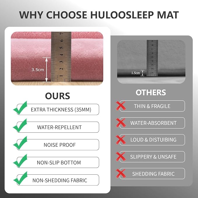 Huloo Sleep Baby Play Mat for Floor,1.3" Thick Elasti-Foam 50x50 Playpen Mat for Toddlers Infant Kids,Water-Repellent Soft Coral Velvet Tummy Time Mats,Non Slip Crawling Mats,Tatami Style(Pink)
