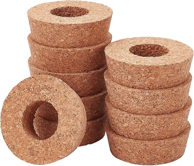 OLYCRAFT 10Pcs Cork Lids with Center Hole 2.3-2.5 Inch Plant Corks | 1.2 Inch Hole Cork Stoppers for Glass Planter, Vase Lids Cork Replacement for Hydroponics Plant Growing Vases - 0.8 In Thick