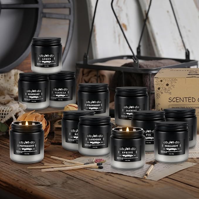 12 Pack Scented Candles Gift Set for Men Women - 3.5oz Soy Blend Jar Candles, 150+ Hours Long Lasting Aromatherapy Candle, Gifts for Mom Dad Husband Boyfriend, Mother's Day Birthday Valentine Christma