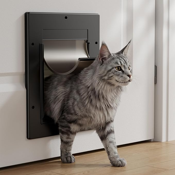 Cat Door with Soft Magnetic Flap, Pets Up to 20 lb, Black | Sliding Lock Panel, Soft Magnetic Flap, Adjustable Tunnel, Save energy, Easy DIY Installation Exterior Cat Doors