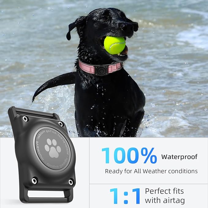 Upgrade Dog Collar with AirTag Holder, IP68 Waterproof, Pastel Pink, S | Built-in Water Resistant AirTag holder, 1000D Nylon, Reflective Stitching for Night Visibility, Soft padding for Comfort