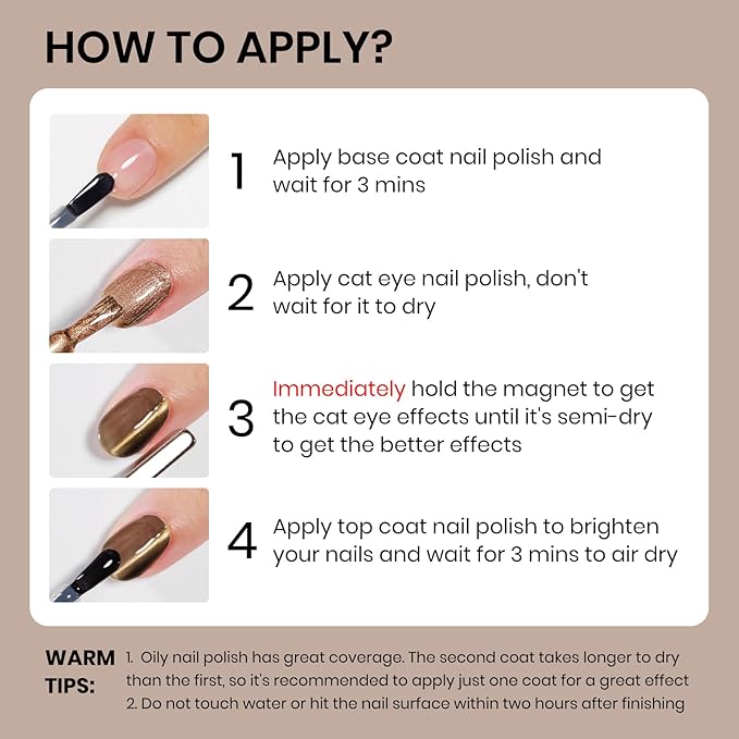 Brown Cat Eye Nail Polish Non Gel, Quick Dry Magnetic Nail Polish with Magnet Cateye Fingernail Lacquer Air Fast Drying Manicure Gift For Women Girls 16ml/0.54 oz