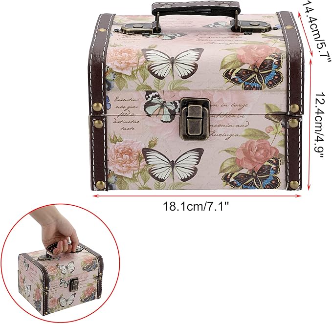 ELLDOO Butterfly Treasure Chest Box, Wooden + PU Leather Storage Decorative Box for Jewelry Trinkets, Keepsakes box for Girls Women Gifts