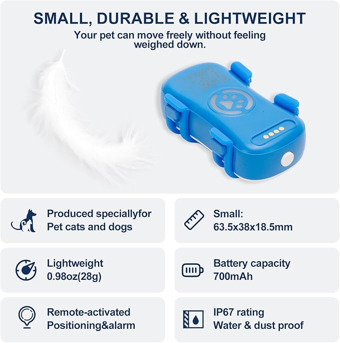 Pet GPS Tracker for Dogs, Real Time Location Tracking Device Lightweight Waterproof Collar Tracker with App Long Battery Life Subscription Required