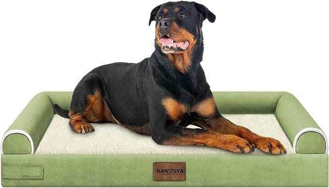 Orthopedic Dog Bed for XX-Large Dogs, 44 x 34 Inch, Grass Green | Egg crate foam for joint support, 3-sided bolster pet sofa, waterproof lining, washable cover, and non-skid base