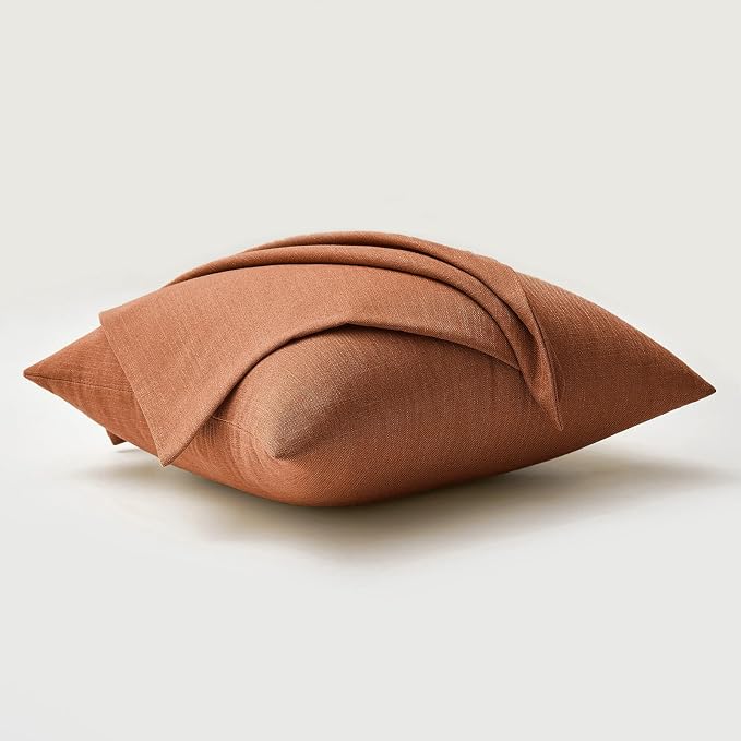 MIULEE Pack of 2 Decorative Linen Burlap Textured Pillow Covers Fall Farmhouse Boho Accent Pillowcases for Sofa Car Couch Bedroom Living Room Decor 20x20 Inch Rust